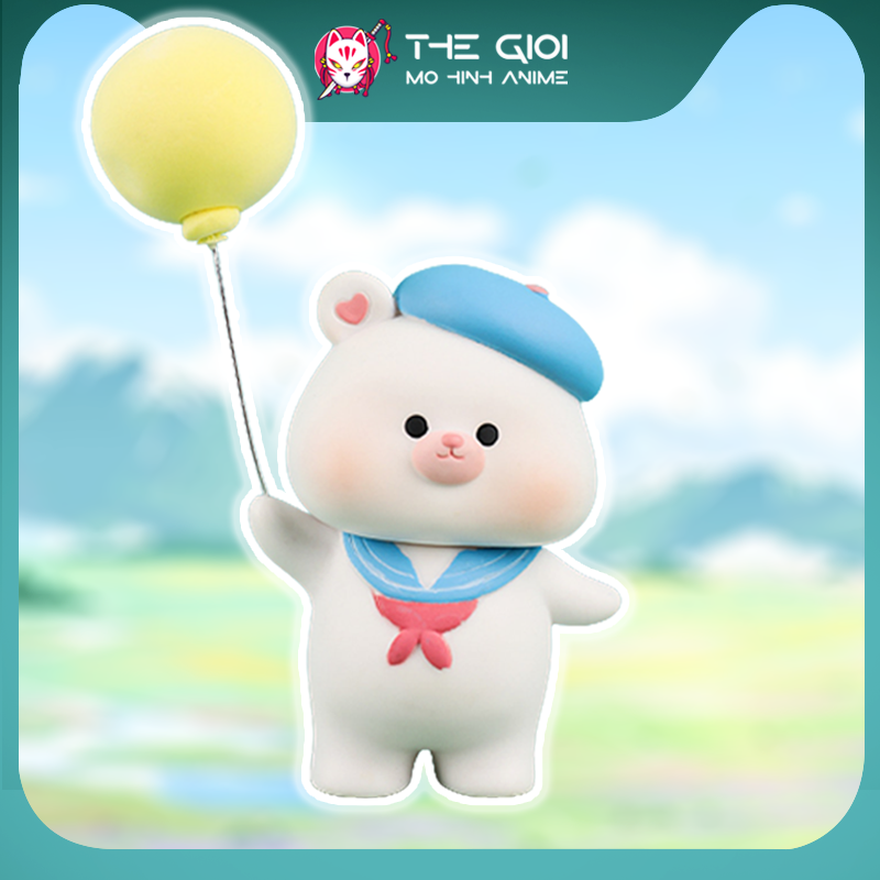 Mô hình chó Shiba gấu trắng Bear cầm bóng bay biểu cảm dễ thương trang trí để bàn, làm việc, ô tô, quà tặng