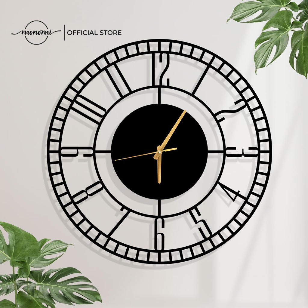 Đồng hồ CNC treo tường Black Minute Silent, chữ số phong cách tối giản, CNC Metal Wall Clock - Monomi C001 (35cm)